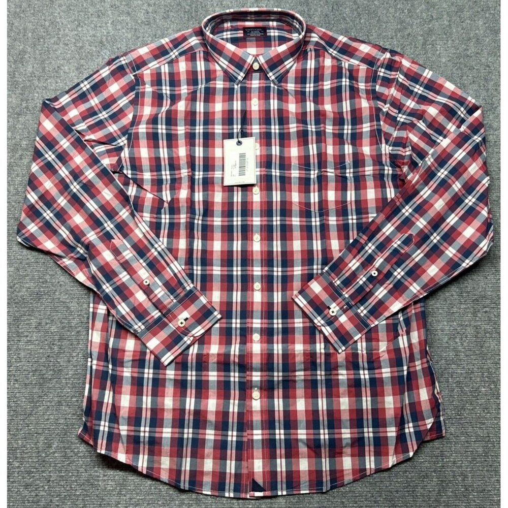 UNTUCKit Navarro Shirt Mens XLT Regular Red White Blue Button Up Long Sleeve New